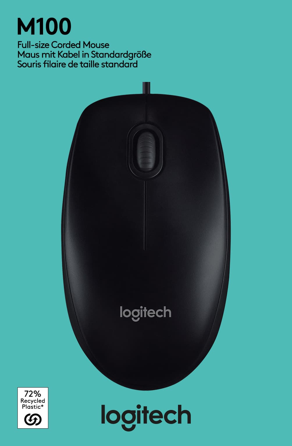 Logitech M100 Corded Wired Mouse Black (910-006652)